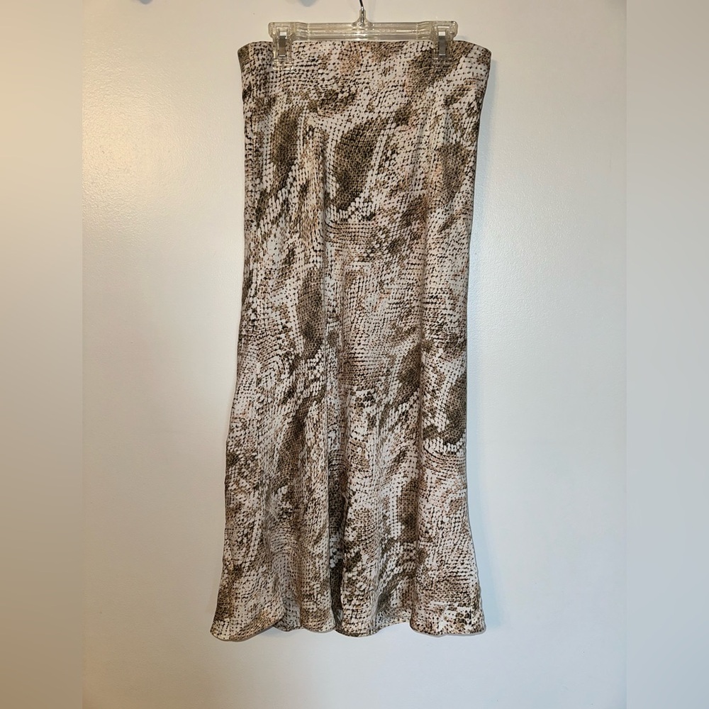 cupcakes & cashmere Brown and Cream Snakeskin Satin Midi Maxi Skirt size S